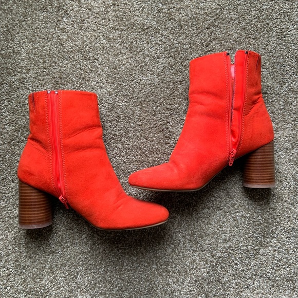 Tomato red suede heeled boots - M&S size 7 - Picture 2 of 11